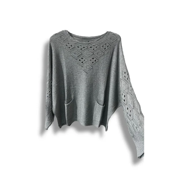 Oversize Merserize Triko Cepli ve Ajurlu Tasarım Bluz- 38-52 Beden Arası Uyumlu