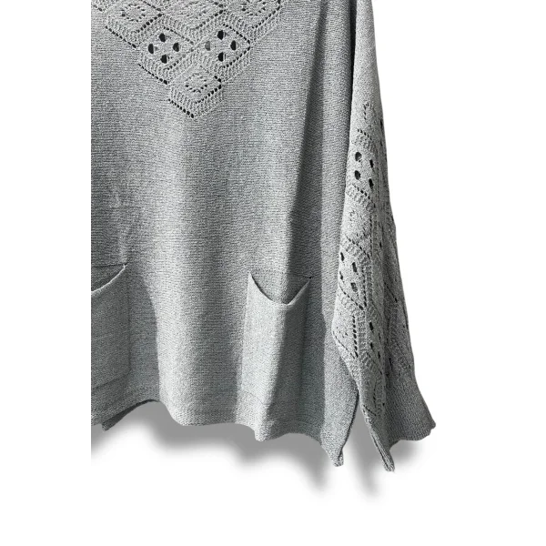 Oversize Merserize Triko Cepli ve Ajurlu Tasarım Bluz- 38-52 Beden Arası Uyumlu
