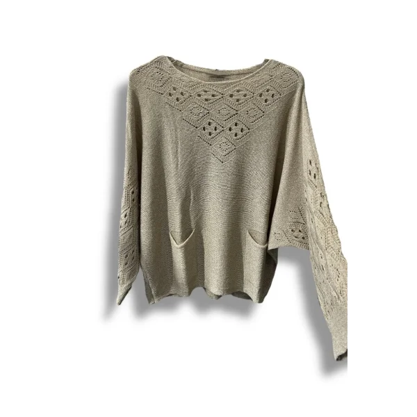 Oversize Merserize Triko Cepli ve Ajurlu Tasarım Bluz- 38-52 Beden Arası Uyumlu