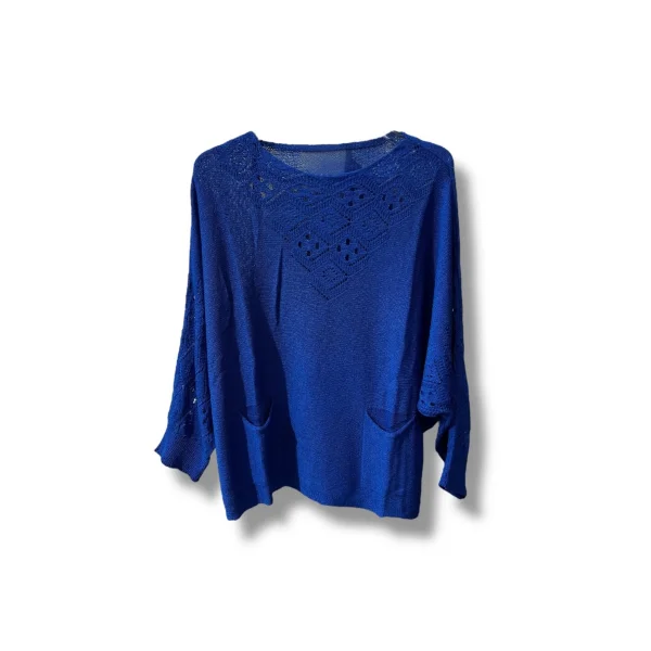 Oversize Merserize Triko Cepli ve Ajurlu Tasarım Bluz (38-52 uyumlu)