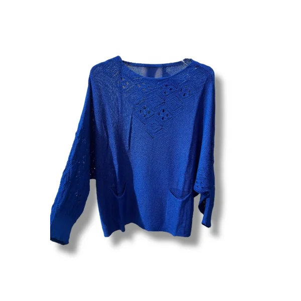 Oversize Merserize Triko Cepli ve Ajurlu Tasarım Bluz (38-52 uyumlu)