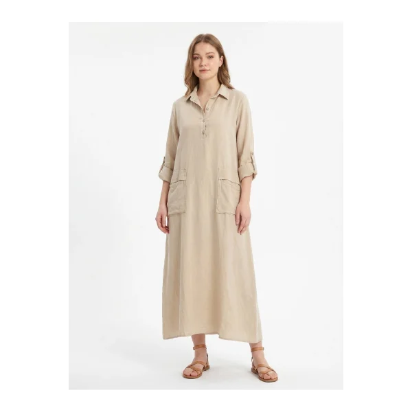 Kadın %100 Pamuk Oversize Maxi Elbise 38/48 Beden Uyumlu Cep Detaylı Rahat Kalıp