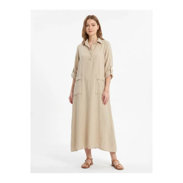 Kadın %100 Pamuk Oversize Maxi Elbise 38/48 Beden Uyumlu Cep Detaylı Rahat Kalıp