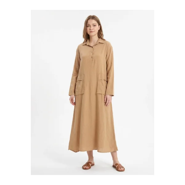 Kadın %100 Pamuk Oversize Maxi Elbise 38/48 Beden Uyumlu Cep Detaylı Rahat Kalıp