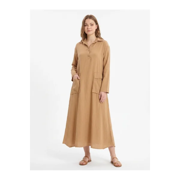 Kadın %100 Pamuk Oversize Maxi Elbise 38/48 Beden Uyumlu Cep Detaylı Rahat Kalıp
