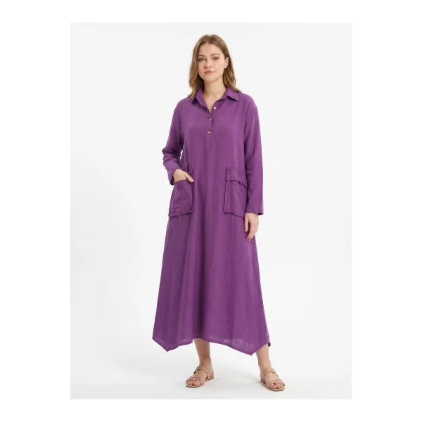 Kadın %100 Pamuk Oversize Maxi Elbise 38/48 Beden Uyumlu Cep Detaylı Rahat Kalıp