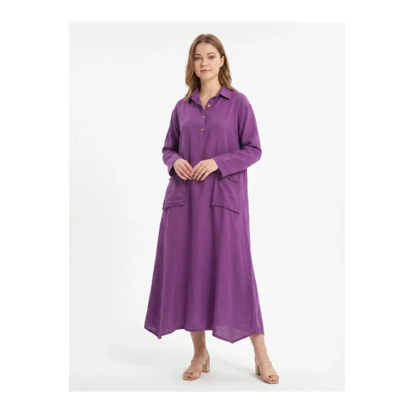 Kadın %100 Pamuk Oversize Maxi Elbise 38/48 Beden Uyumlu Cep Detaylı Rahat Kalıp