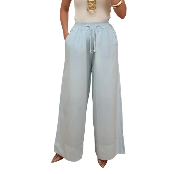 Kadın %100 Pamuk Bol Paça Pantolon Beli Lastikli