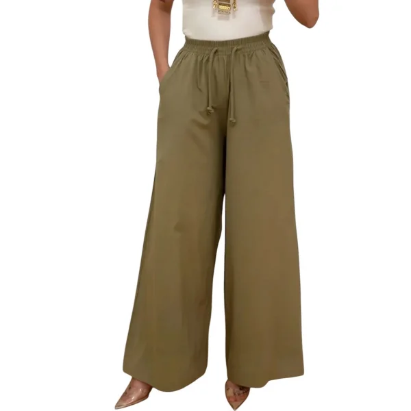 Kadın %100 Pamuk Bol Paça Pantolon Beli Lastikli