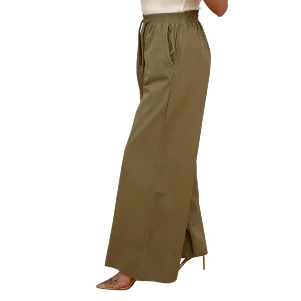 Kadın %100 Pamuk Bol Paça Pantolon Beli Lastikli