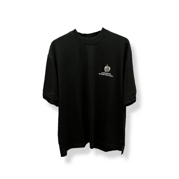 Erkek Siyah Oversize Tişört Baskılı Elma Desenli Premium Pamuk T-Shirt