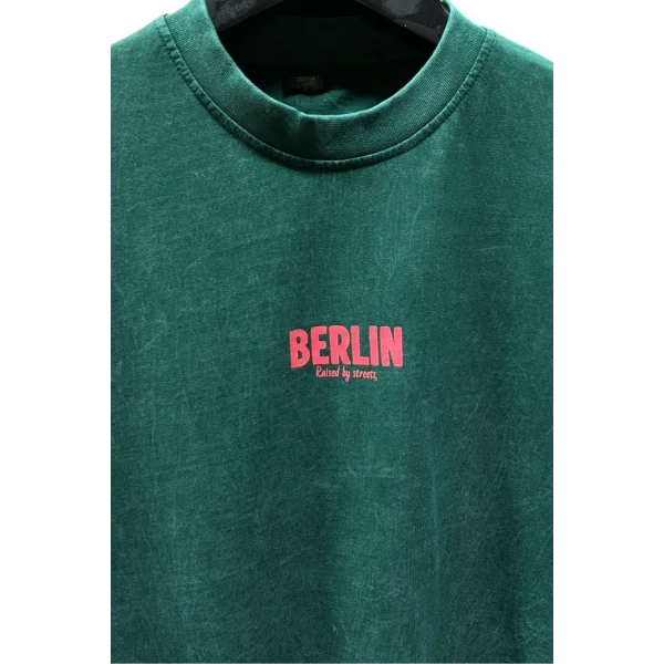Erkek Yeşil Oversize Tişört Baskılı Grafik Desenli Pamuk T-Shirt