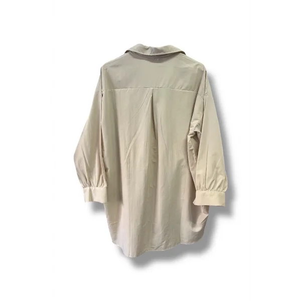 begonya çiçek figürlü oversize kadın gömlek-Bej