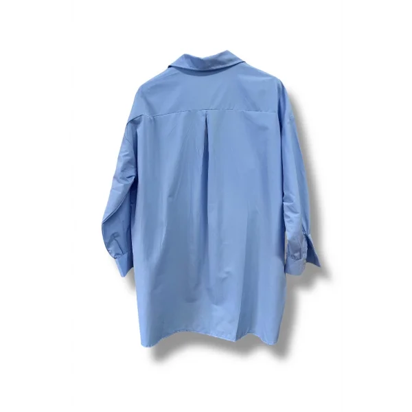 begonya çiçek figürlü oversize kadın gömlek-Mavi