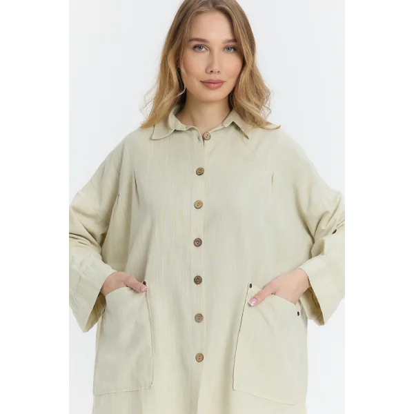Çift cepli keten oversize italyan ikili takım-Krem