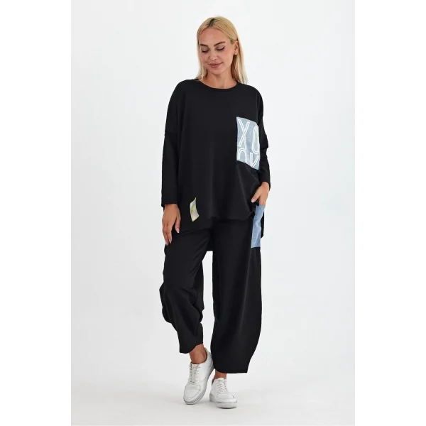 Denim cepli oversize takım-Siyah