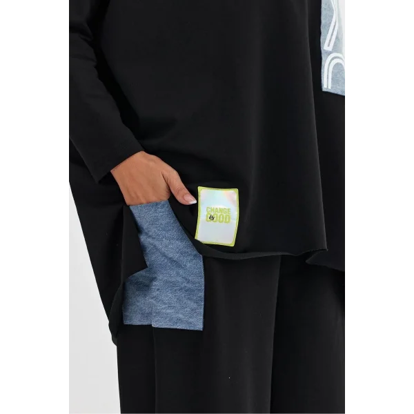 Denim cepli oversize takım-Siyah