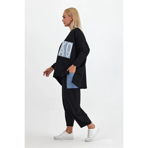 Denim cepli oversize takım-Siyah