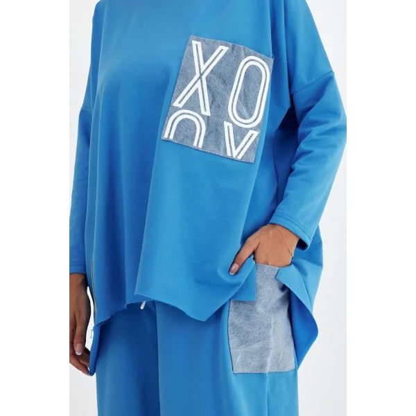Denim cepli oversize takım-Mavi