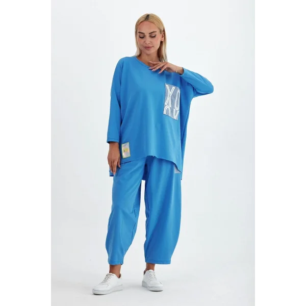 Denim cepli oversize takım-Mavi