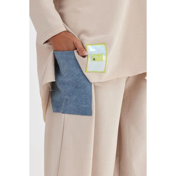 Denim cepli oversize takım-Bej