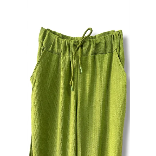 Dökümlü düz kesim bağcıklı pantolon-Yeşil