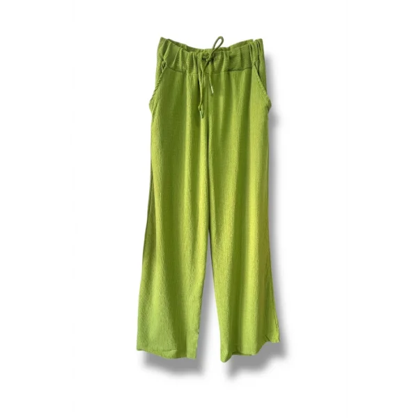 Dökümlü düz kesim bağcıklı pantolon-Yeşil