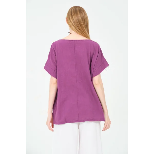 Kadın %100 Pamuklu T-Shirt (Kolye Hediyeli)-Mor
