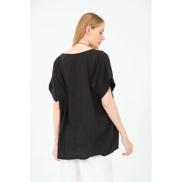 Kadın %100 Pamuklu T-Shirt (Kolye Hediyeli)-Siyah