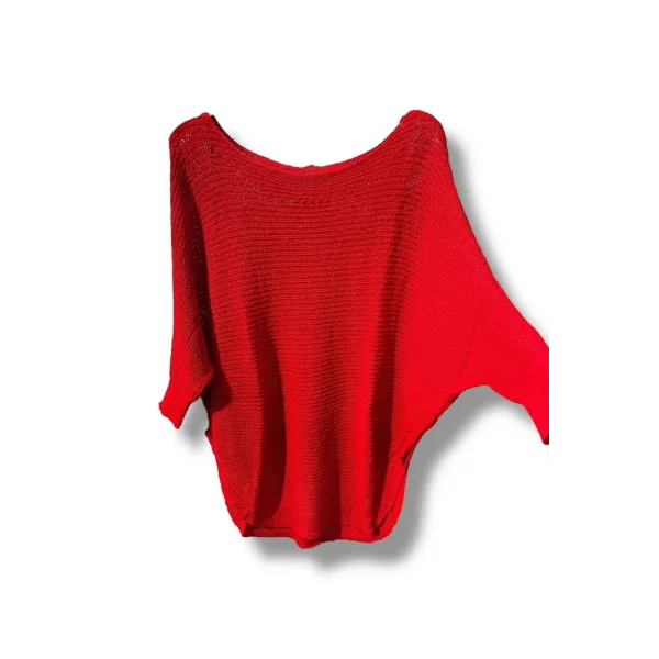 Kadın Merserize Triko Bluz Oversize Salaş Kalıp 38-52 Beden Uyumlu-Kırmızı