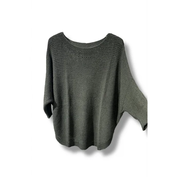 Kadın Merserize Triko Bluz Oversize Salaş Kalıp 38-52 Beden Uyumlu-Haki