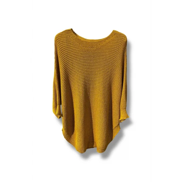 Kadın Merserize Triko Bluz Oversize Salaş Kalıp 38-52 Beden Uyumlu-Hardal sarı