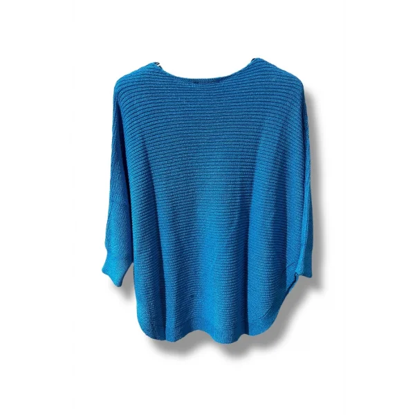 Kadın Merserize Triko Bluz Oversize Salaş Kalıp 38-52 Beden Uyumlu-Mavi