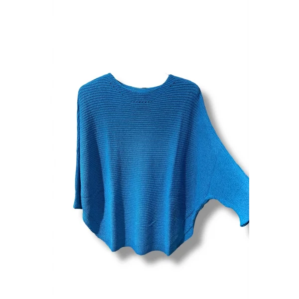 Kadın Merserize Triko Bluz Oversize Salaş Kalıp 38-52 Beden Uyumlu-Mavi