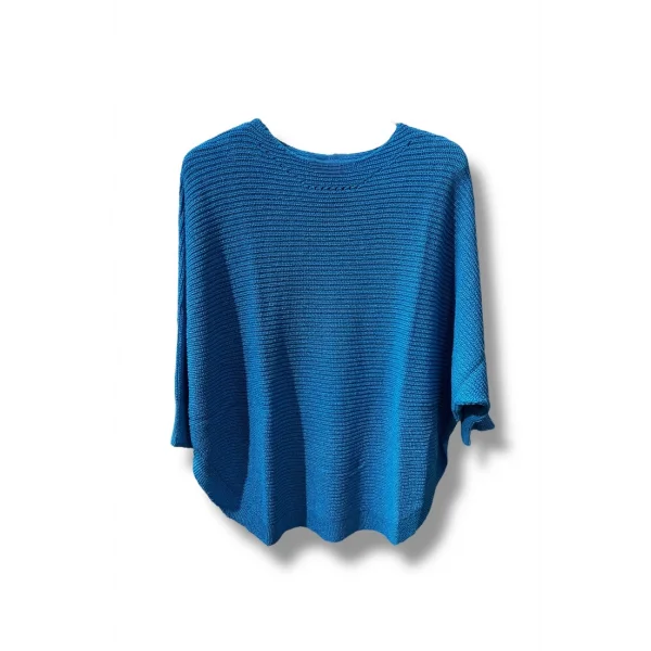 Kadın Merserize Triko Bluz Oversize Salaş Kalıp 38-52 Beden Uyumlu-Mavi