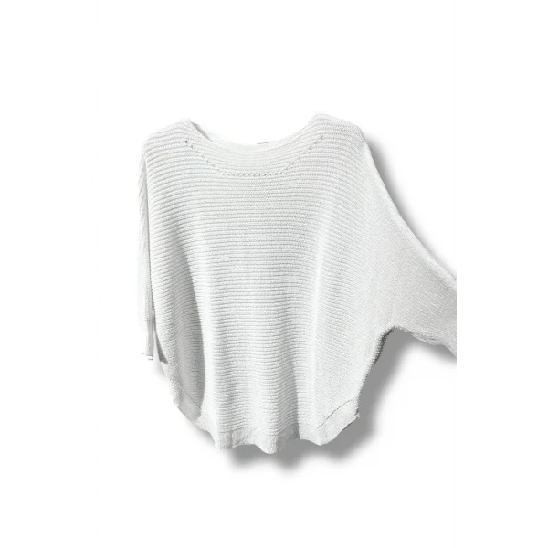 Kadın Merserize Triko Bluz Oversize Salaş Kalıp 38-52 Beden Uyumlu-Beyaz
