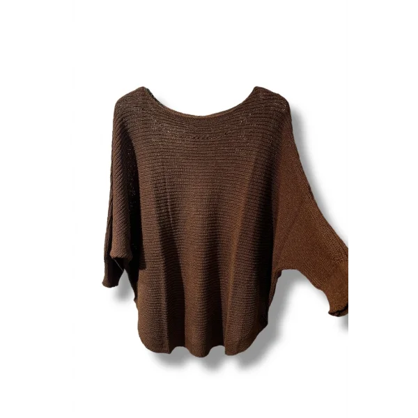 Kadın Merserize Triko Bluz Oversize Salaş Kalıp 38-52 Beden Uyumlu-Kahve