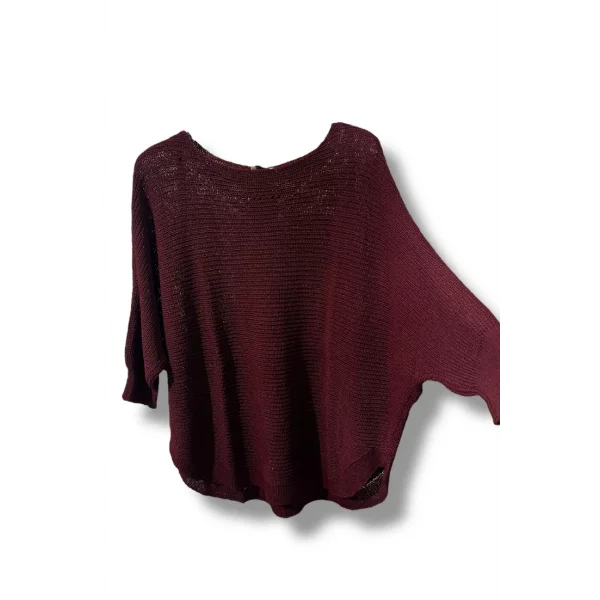 Kadın Merserize Triko Bluz Oversize Salaş Kalıp 38-52 Beden Uyumlu-Bordo