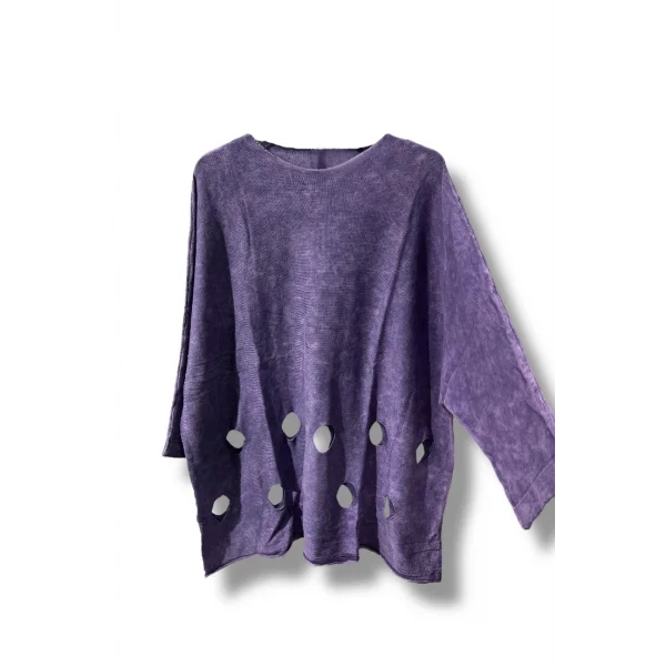 %100 Pamuk Triko Tunik Bluz– 38-52 Beden Uyumlu -Mor
