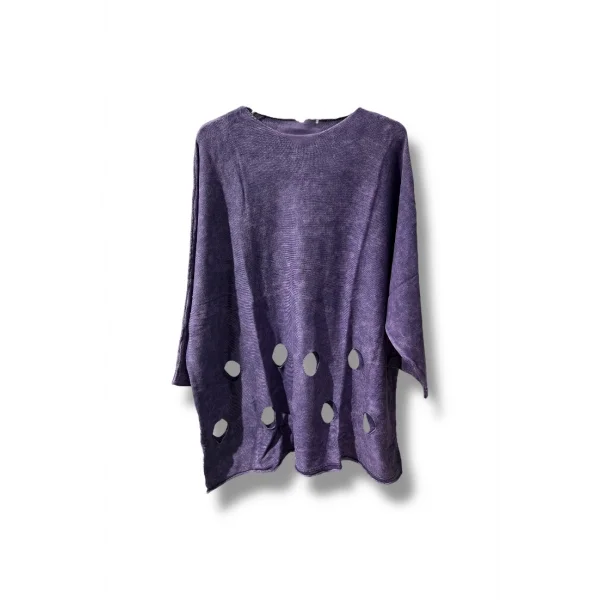 %100 Pamuk Triko Tunik Bluz– 38-52 Beden Uyumlu -Mor