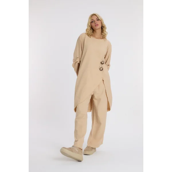 Keten düğmeli oversize italyan ikili takım-Bej