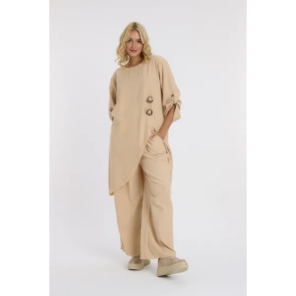 Keten düğmeli oversize italyan ikili takım-Bej