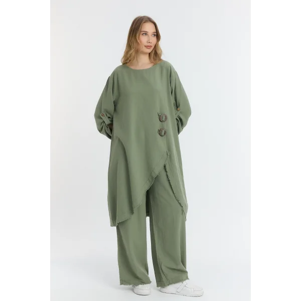 Keten düğmeli oversize italyan ikili takım-Haki