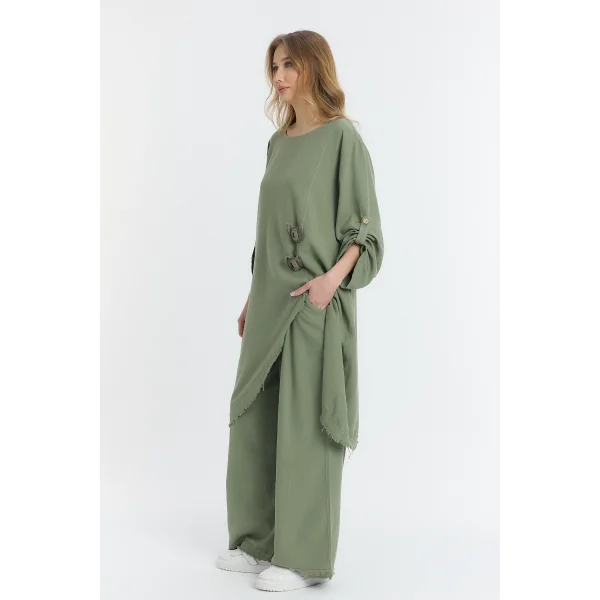 Keten düğmeli oversize italyan ikili takım-Haki
