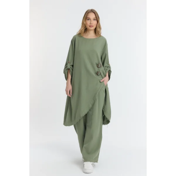 Keten düğmeli oversize italyan ikili takım-Haki