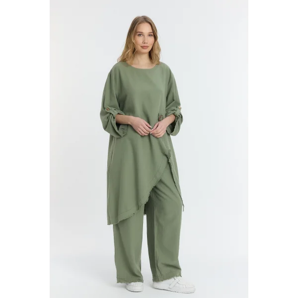 Keten düğmeli oversize italyan ikili takım-Haki
