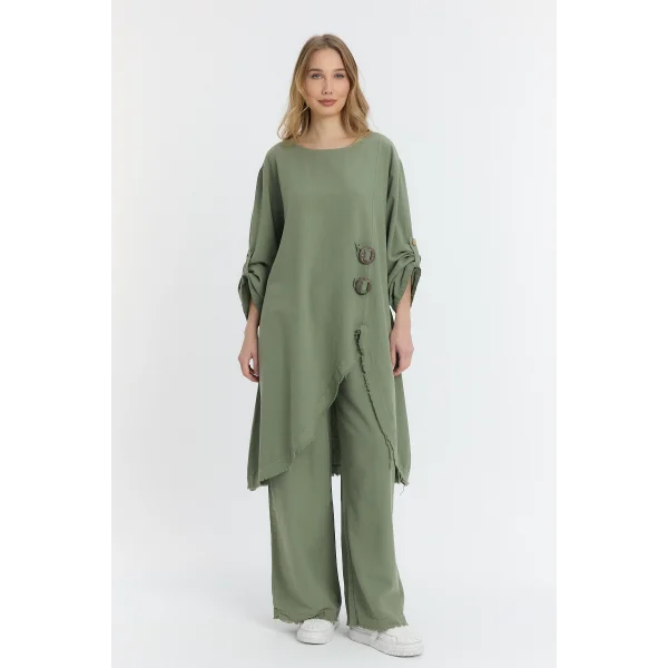 Keten düğmeli oversize italyan ikili takım-Haki