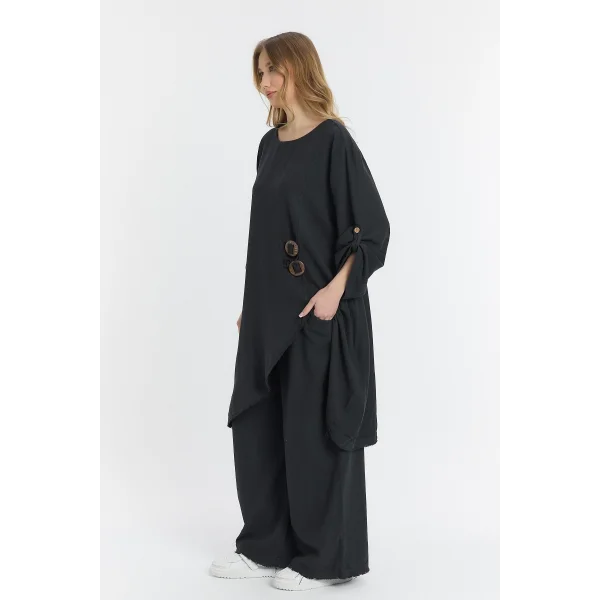 Keten düğmeli oversize italyan ikili takım-Siyah