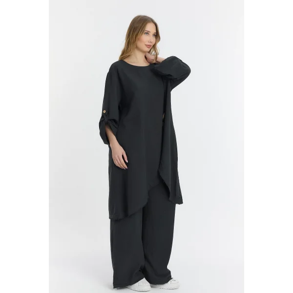 Keten düğmeli oversize italyan ikili takım-Siyah