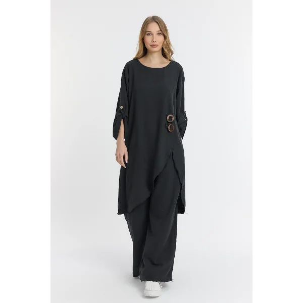 Keten düğmeli oversize italyan ikili takım-Siyah